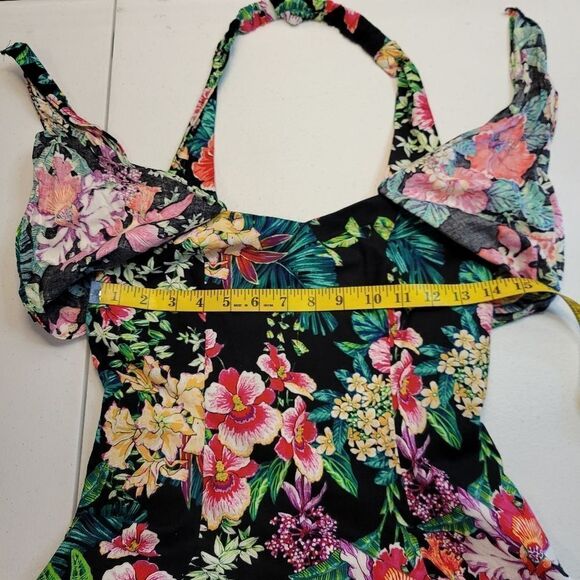DBA LA Vtg 80s Tropical Floral Halter Rockabilly Pin-Up Swing Dress Juniors 7 - Picture 11 of 13